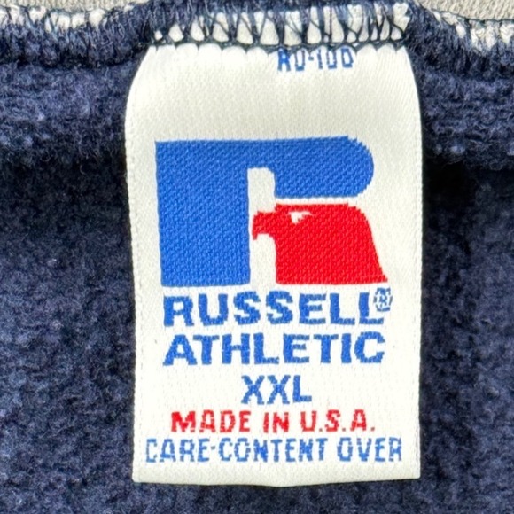 Vintage Russell Athletic Quarter Zip Sweatshirt USA Navy Blue XXL 90s - Picture 3 of 8